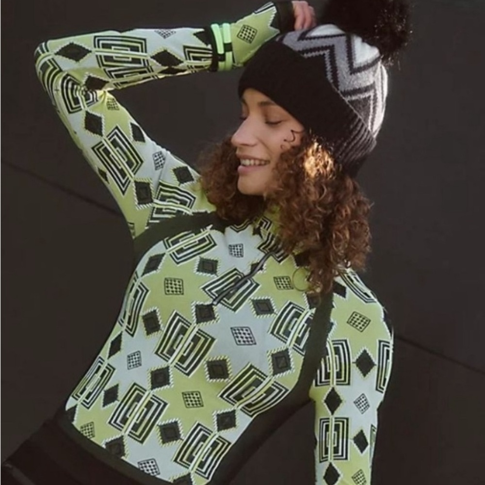 Free People Movement Stars From Mars Longsleeve Layer Lime Green Combo M/L NWOT